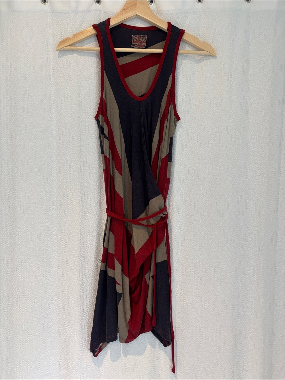 Union Jack flag dress, asymmetrical hem wrap dress